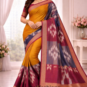 Mustard Ikat Silk Saree