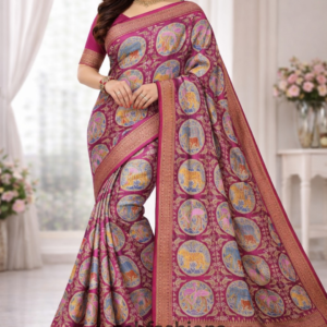  Magenta Kalamkari Silk Saree