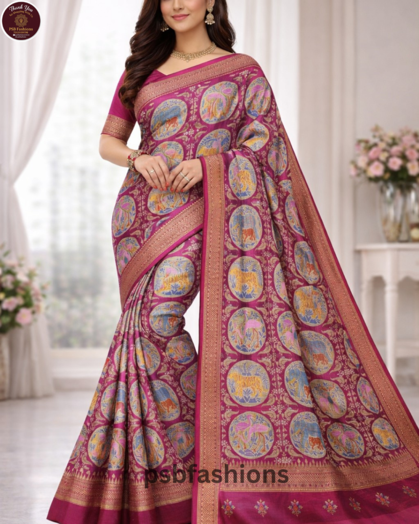 Magenta Kalamkari Silk Saree