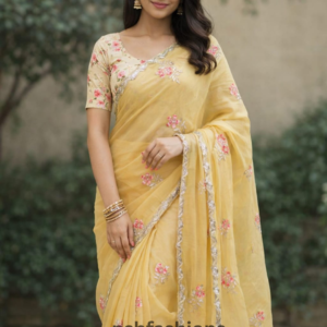 Golden Bloom Embroidered Saree