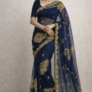 ✨ Royal Midnight Zari Net Saree