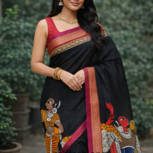 This elegant deep green Kalamkari saree