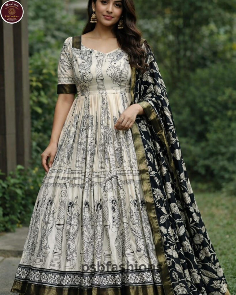 kalamkari Anarkali, Anarkali + dupata ❤️