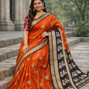 Rust Orange Banarasi Silk Sare