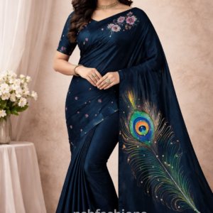 Handloom tussar silk with peacock feather digital print
