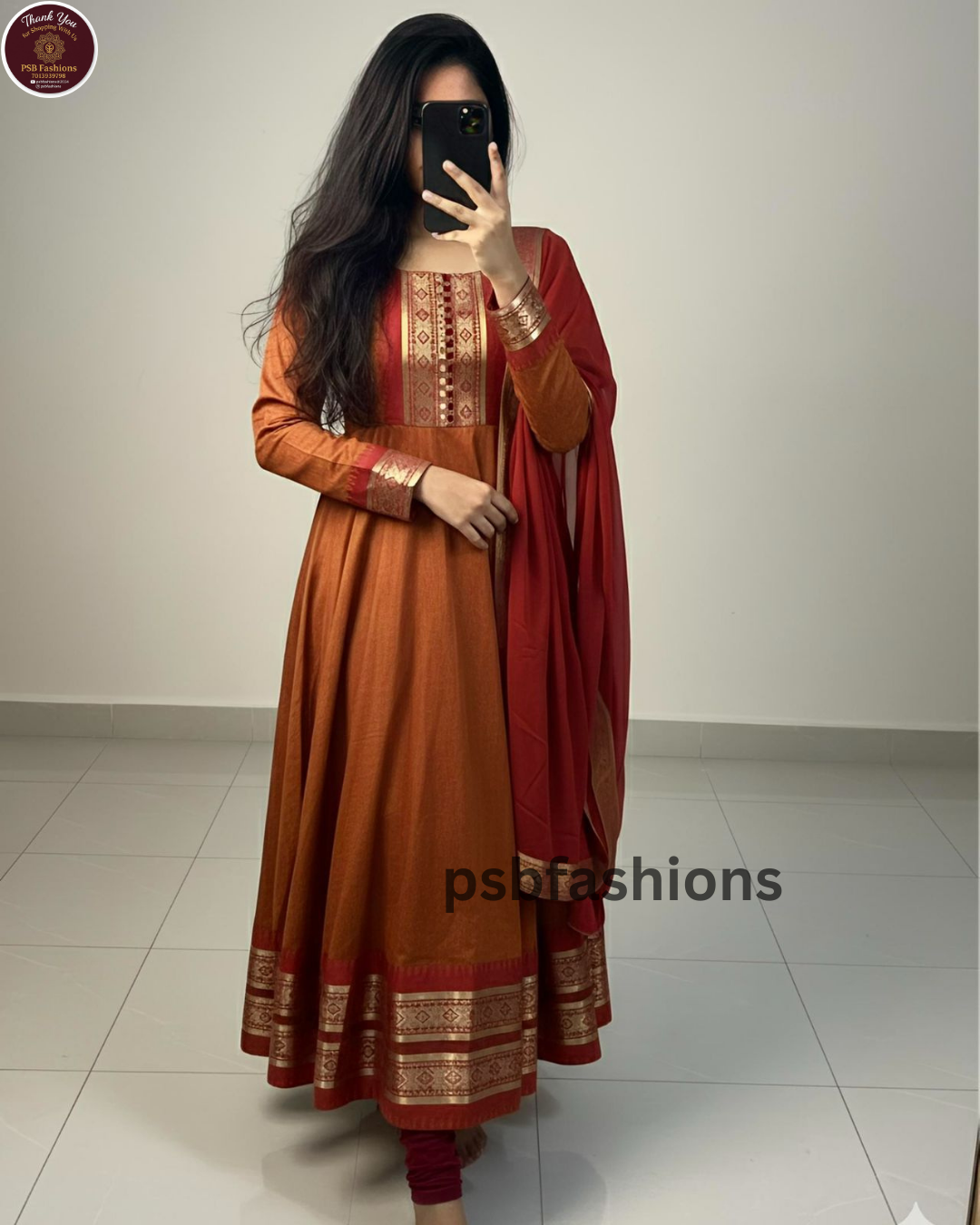 This full-length silhouette blends traditional artistry with modern elegance. Paired with a luxuriour contrast zari lace border georgette dupatta, - Image 6