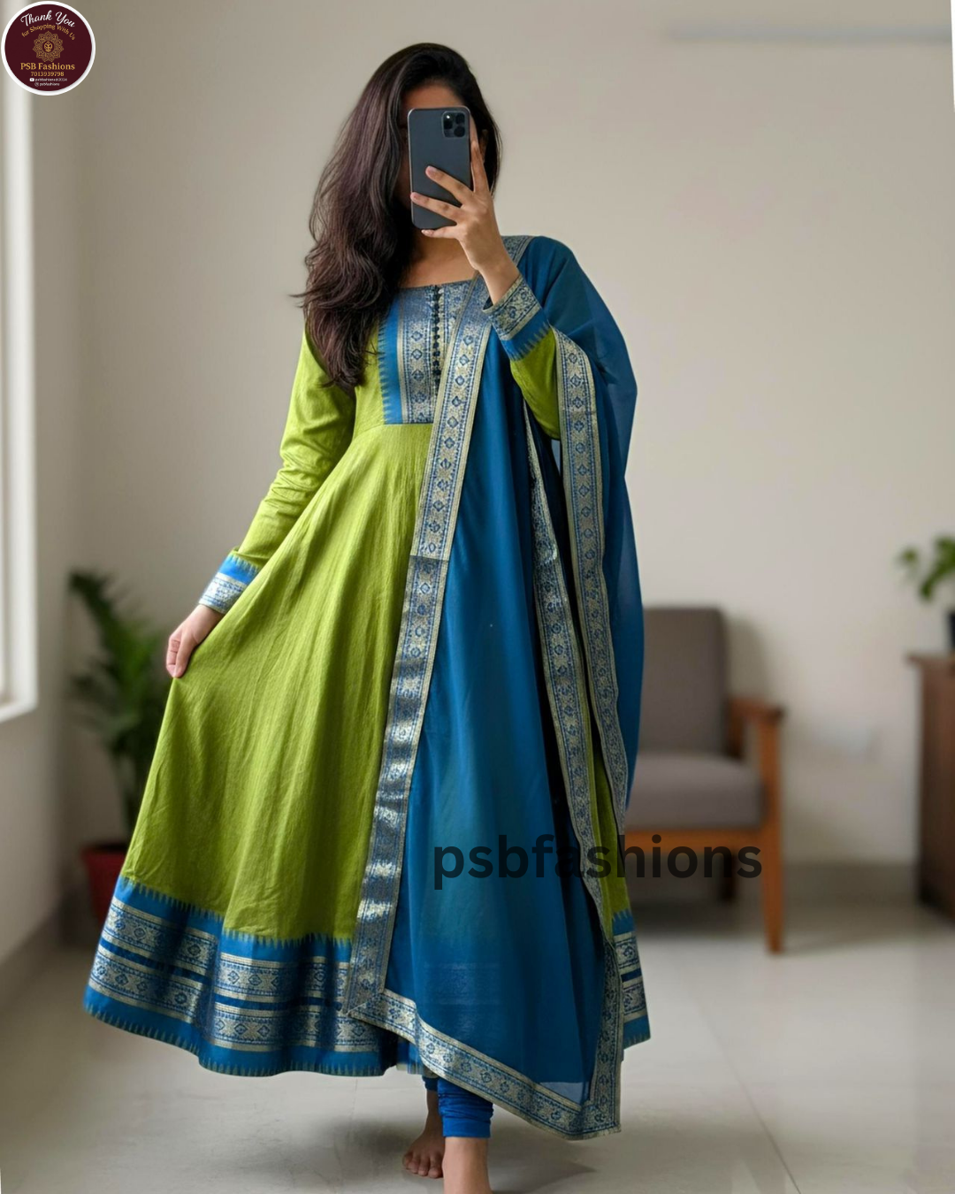 This full-length silhouette blends traditional artistry with modern elegance. Paired with a luxuriour contrast zari lace border georgette dupatta, - Image 5