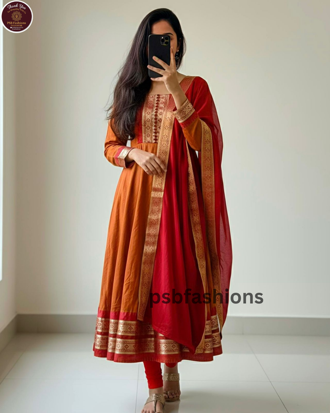 This full-length silhouette blends traditional artistry with modern elegance. Paired with a luxuriour contrast zari lace border georgette dupatta, - Image 3