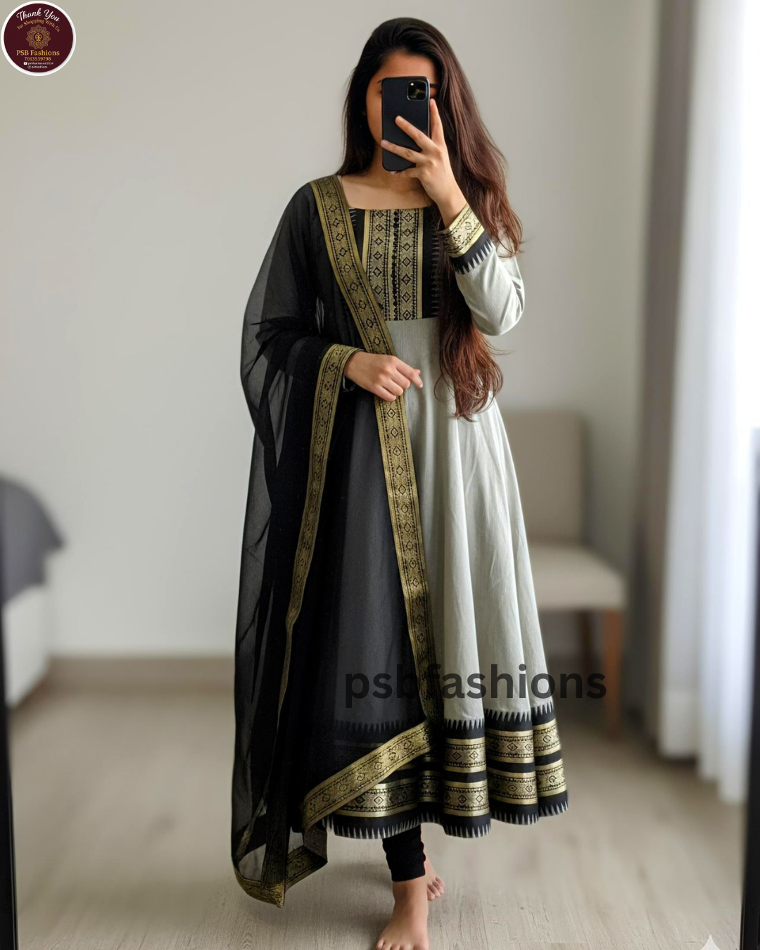 This full-length silhouette blends traditional artistry with modern elegance. Paired with a luxuriour contrast zari lace border georgette dupatta, - Image 2