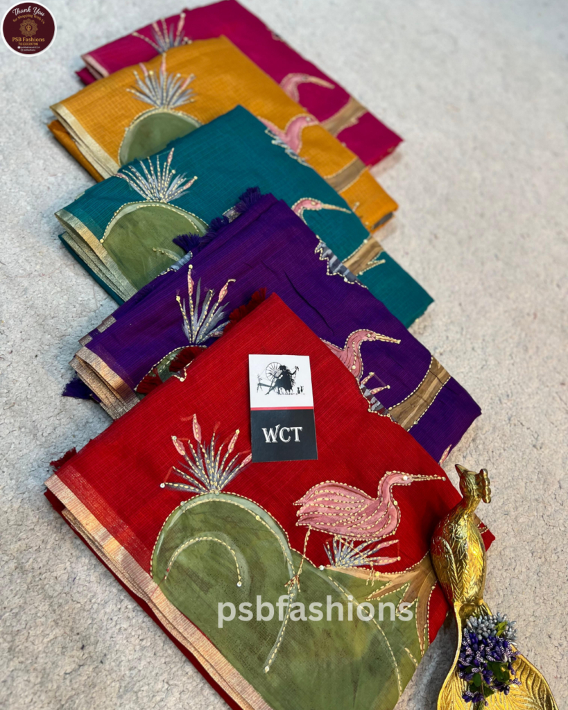 Kantha stitch with Sequins Saree