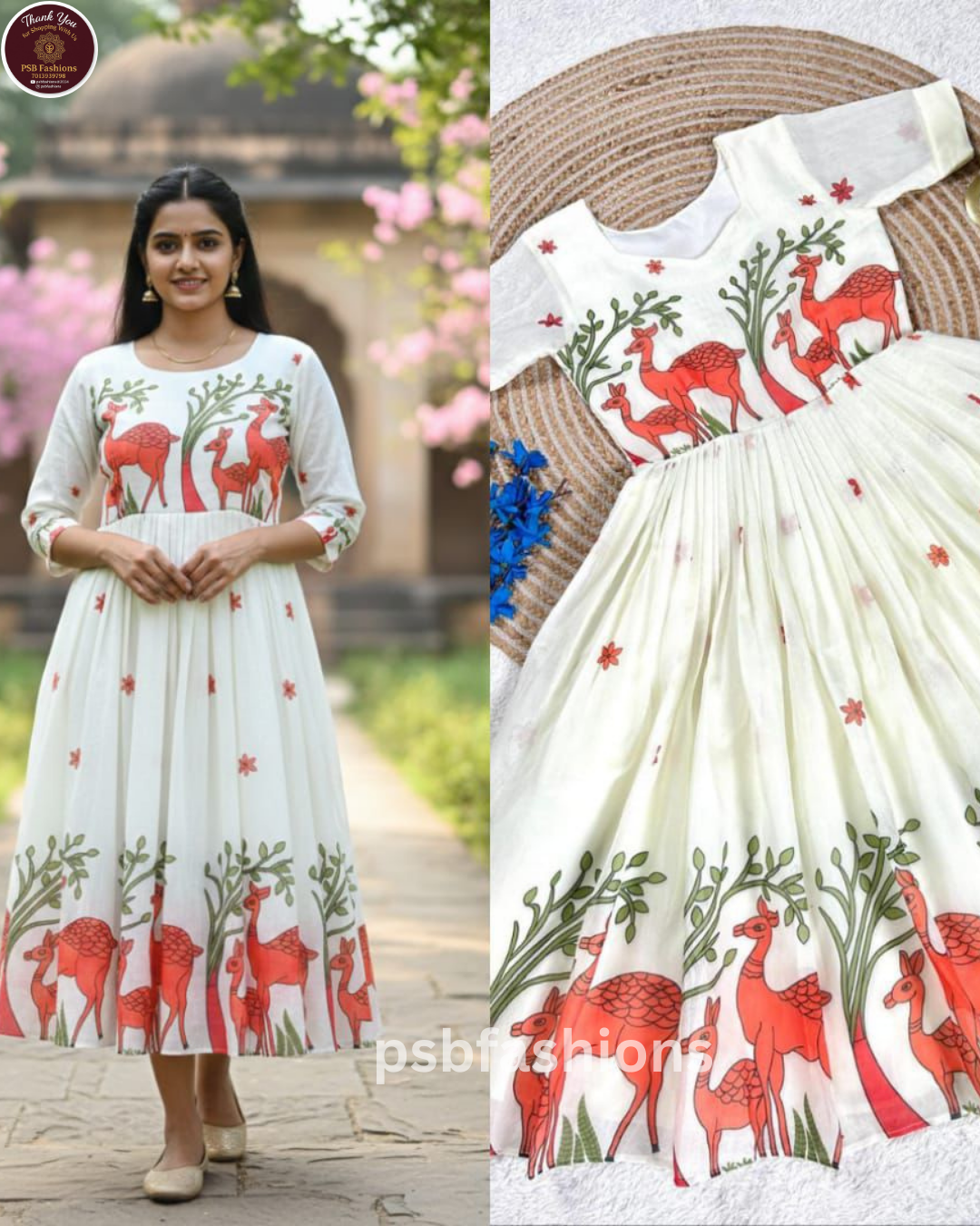 Full Stitched Pure Chanderi Floral Midi Gown - Image 2