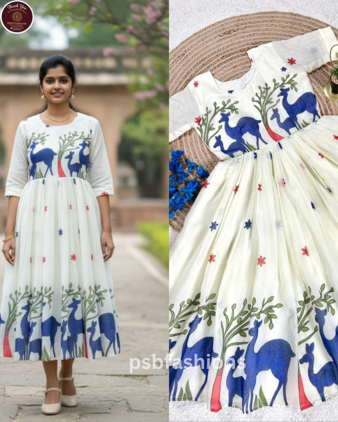 Full Stitched Pure Chanderi Floral Midi Gown - Image 3