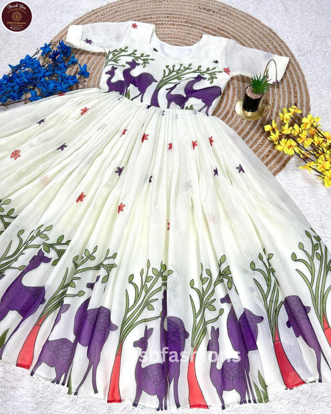 Full Stitched Pure Chanderi Floral Midi Gown - Image 4