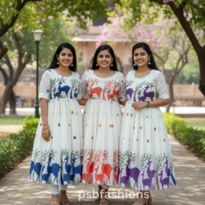 Full Stitched Pure Chanderi Floral Midi Gown